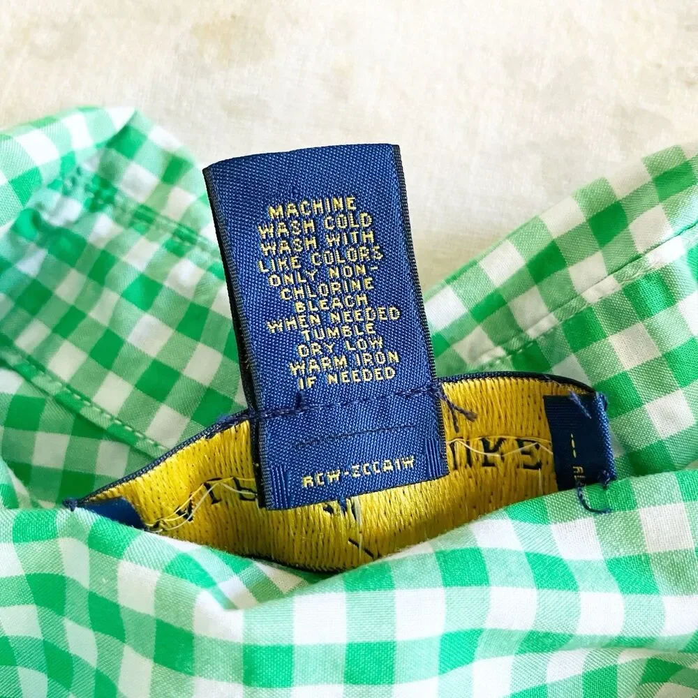 Ralph Lauren Gingham Shirt Boys Size 10-12 Green Button Down Long Sleeve Spring